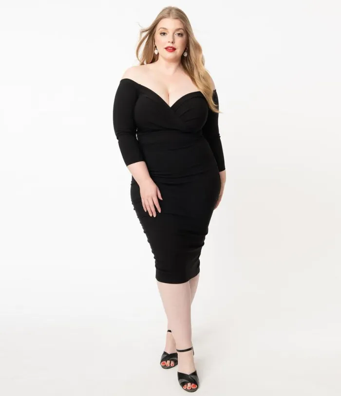 Plus Size Black Shailene Pencil Dress DressesPlus Unique Vintage Pencil
