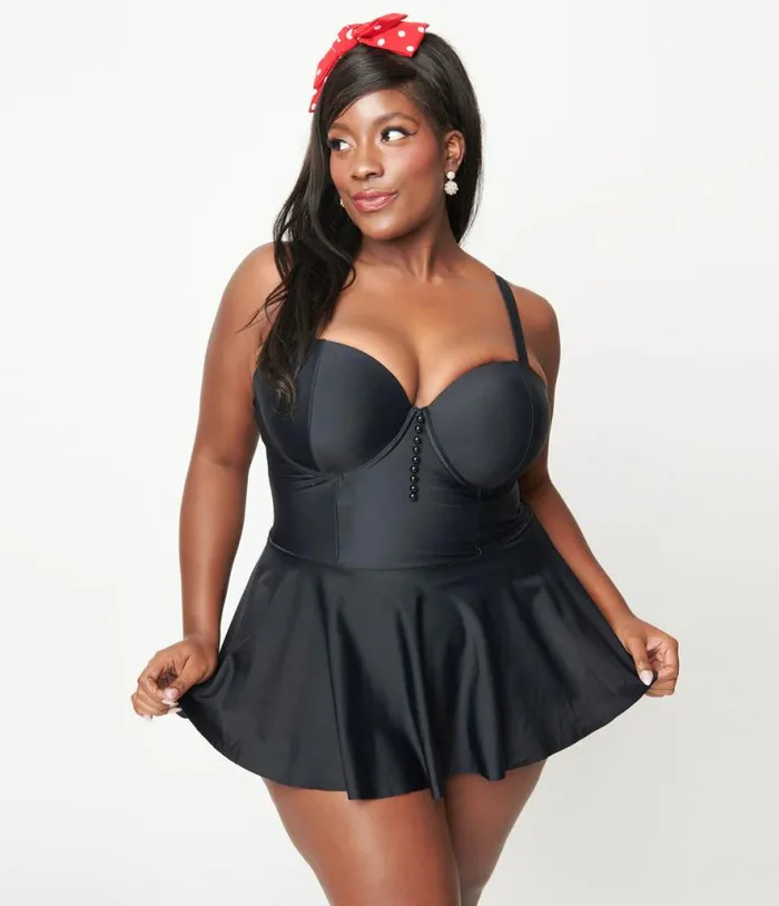Plus Size Black Skirted One Piece Swimsuit Plus Unique Vintage One Piece Swim Plus Size Black Skirted One Piece Swimsuit Plus Unique Vintage One Piece Swim