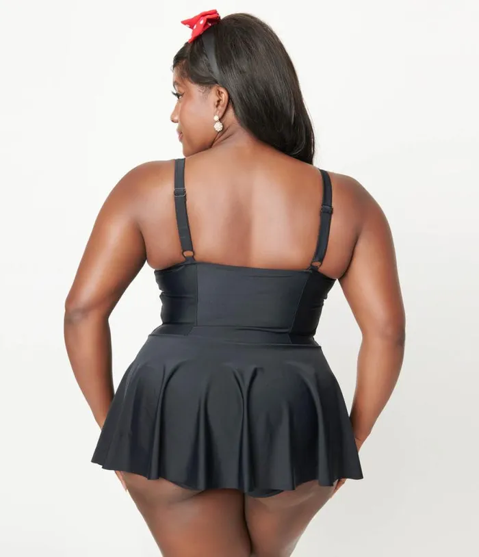 Plus Size Black Skirted One Piece Swimsuit Plus Unique Vintage One Piece Swim