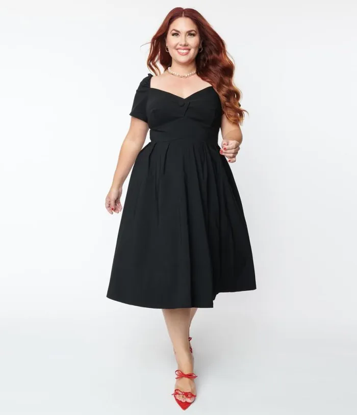 Plus Size Black Sweetheart Midge Swing Dress DressesPlus Unique Vintage Swing