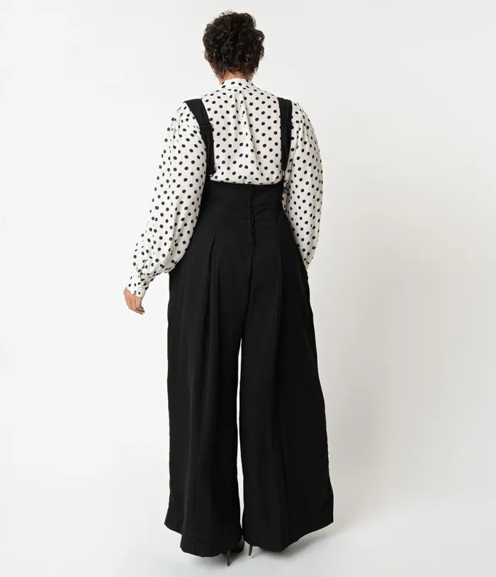 Plus Size Black Wide Leg Rochelle Suspender Pants ClothingPlus Unique Vintage Pants