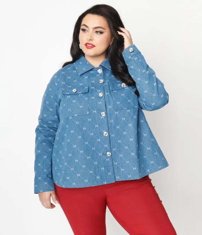 Plus Size Blue Bow Denim Jacket ClothingPlus Unique Vintage Jackets
