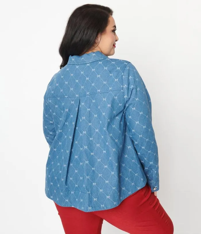 Plus Size Blue Bow Denim Jacket ClothingPlus Unique Vintage Jackets
