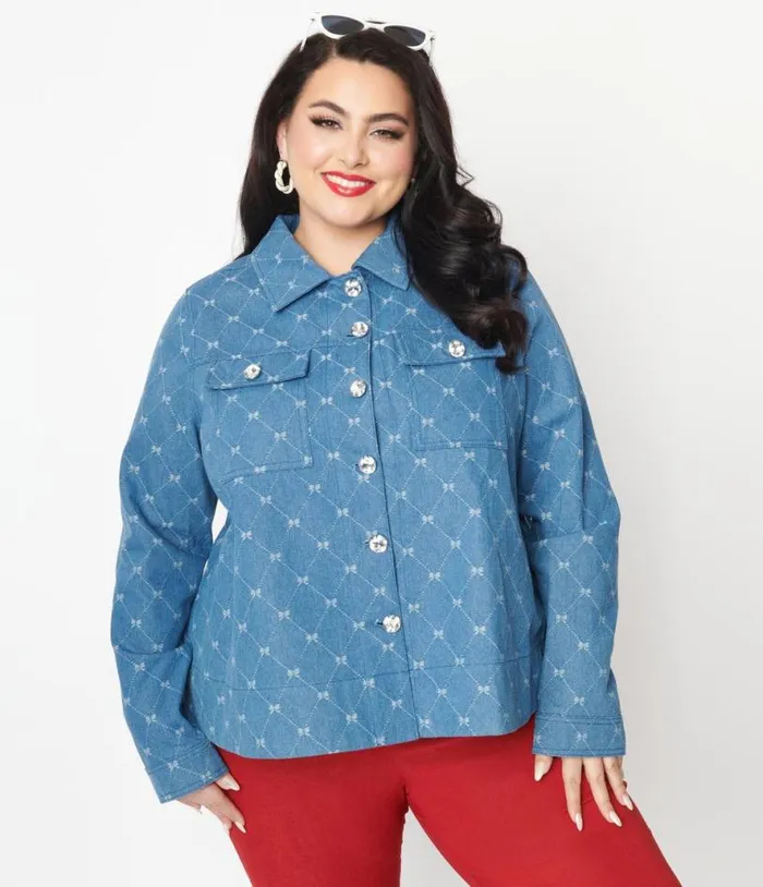 Plus Size Blue Bow Denim Jacket ClothingPlus Unique Vintage Jackets