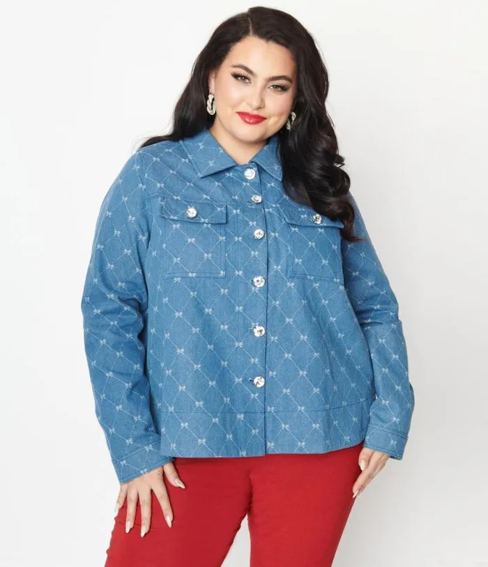 Plus Size Blue Bow Denim Jacket ClothingPlus Unique Vintage Jackets