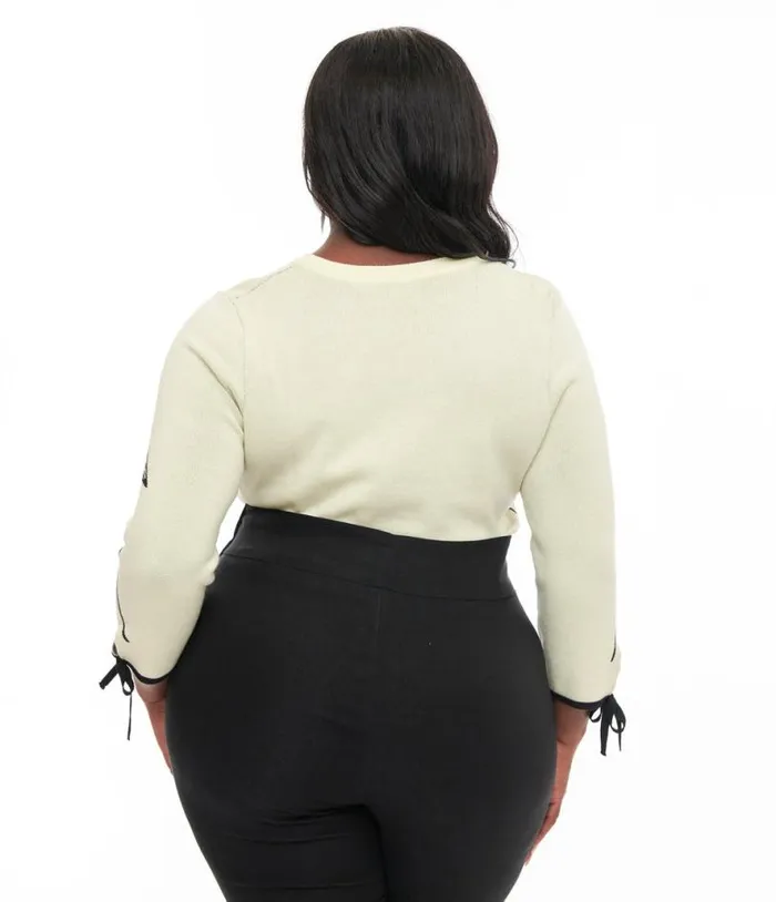 Plus Size Cream and Black Spiderweb Keyhole Sweater ClothingHalloweenPlus Unique Vintage Sweaters and Cardigans