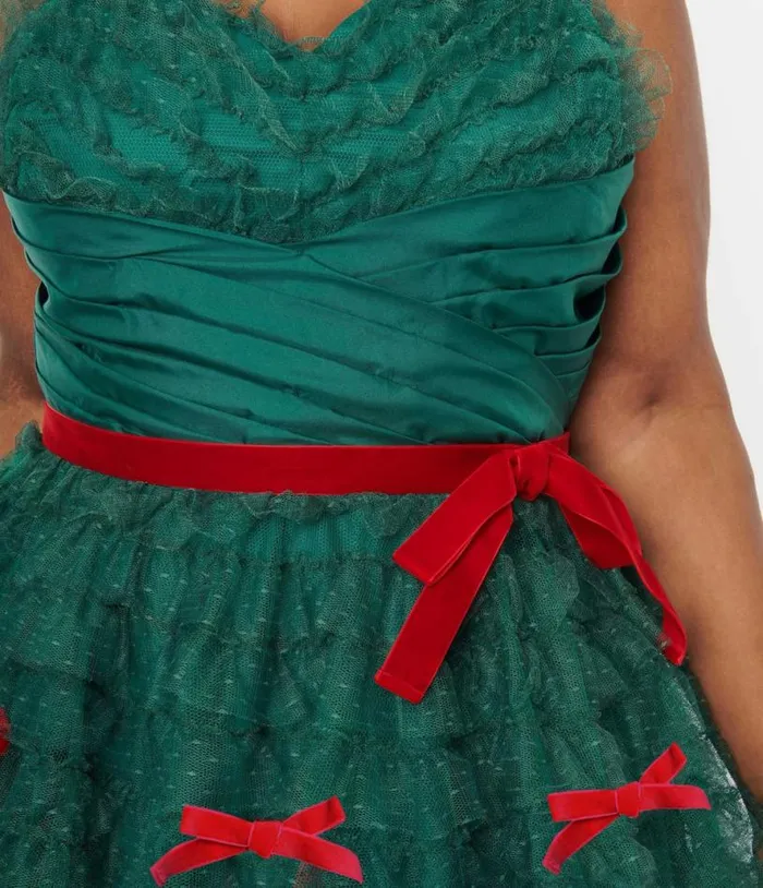 Plus Size Emerald Green and Red Ribbon Tulle Cupcake Swing Dress DressesPlus Unique Vintage Swing