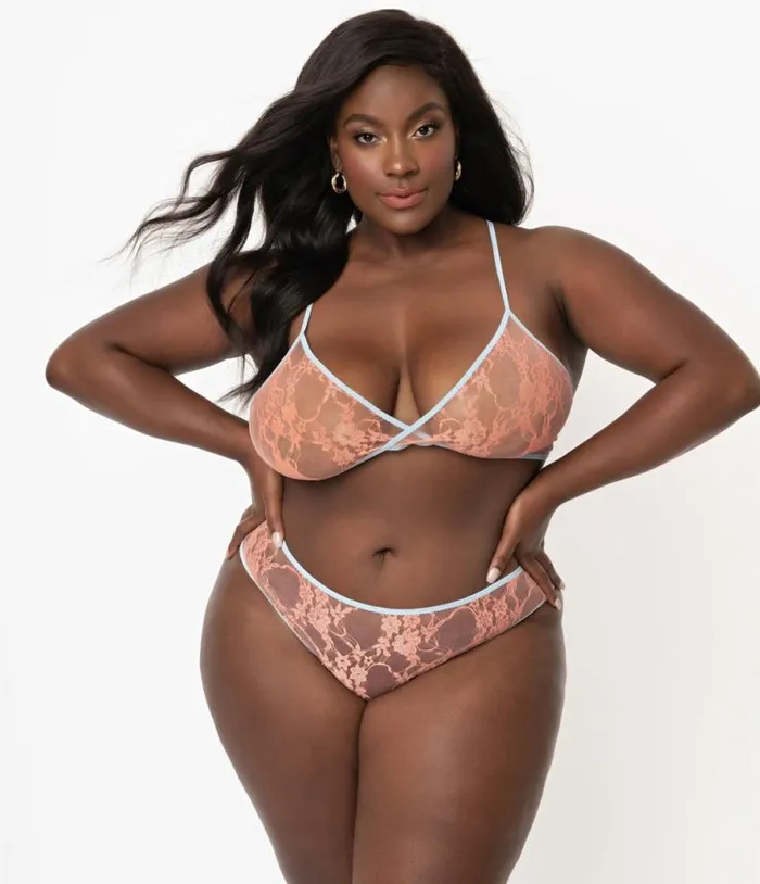 Plus Size Light Blue and Peach Sheer Lace Cheeky Underwear Accessories Unique Vintage Lingerie and Shapewear Plus Size Light Blue and Peach Sheer Lace Cheeky Underwear Accessories Unique Vintage Lingerie and Shapewear