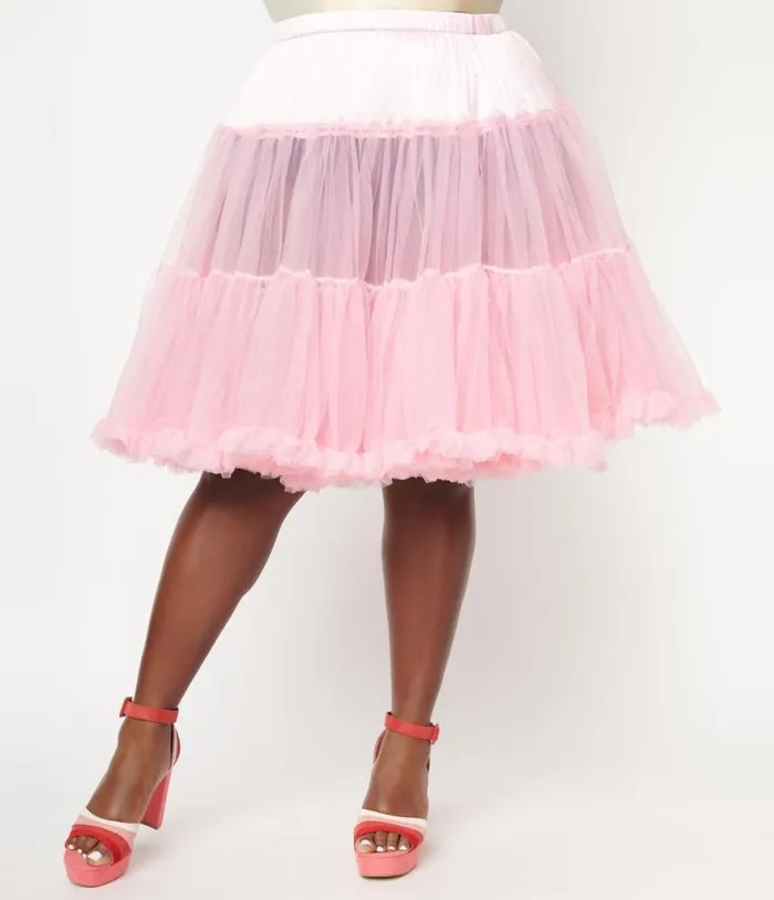 Plus Size Light Pink Ruffled Chiffon Petticoat Crinoline Accessories Unique Vintage Petticoats