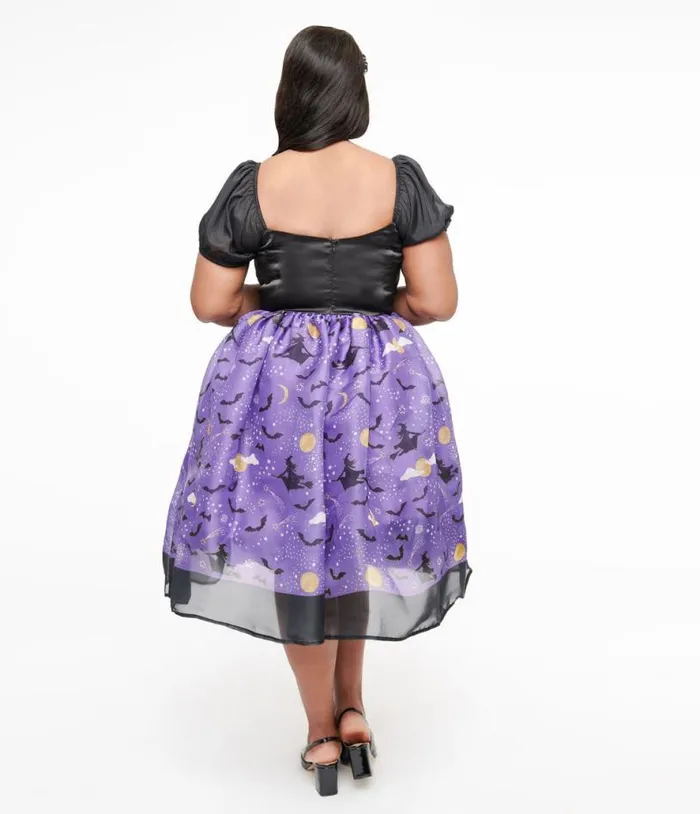 Plus Size Light Up 1950s Black and Purple Witch Swing Dress DressesHalloweenPlus Unique Vintage Dresses