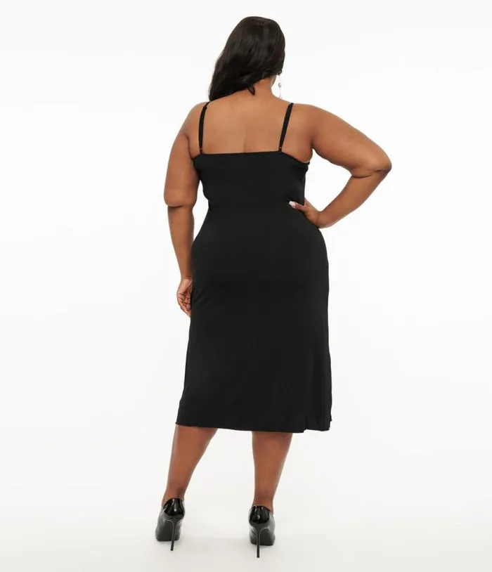 Plus Size Midi Length Black Stretch Slip Accessories Unique Vintage Lingerie and Shapewear