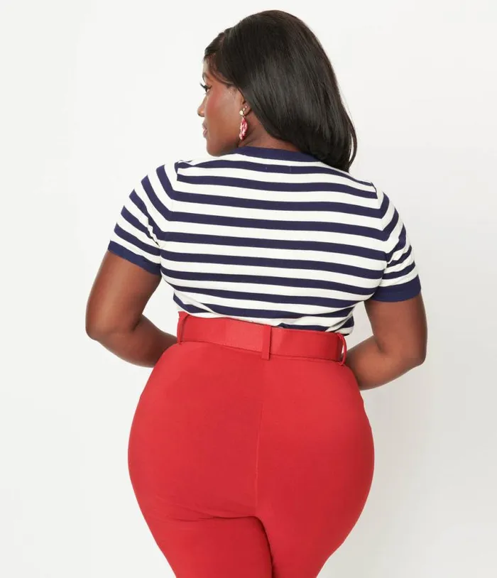 Plus Size Navy and White Stripe Lobster Sweater ClothingPlus Unique Vintage Sweaters and Cardigans