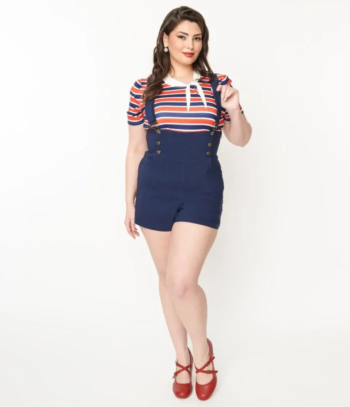 Plus Size Navy Pinafore Shorts ClothingPlus Unique Vintage Shorts