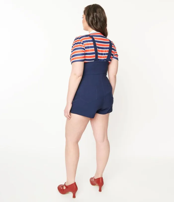 Plus Size Navy Pinafore Shorts ClothingPlus Unique Vintage Shorts