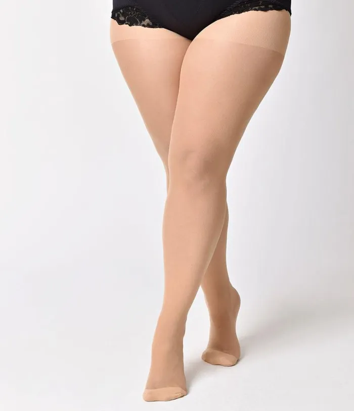 Plus Size Nude Sheer Backseam Pantyhose Accessories Unique Vintage Stockings and Tights