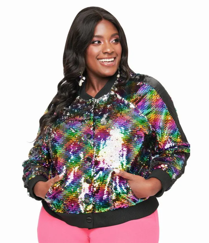 Plus Size Rainbow Sequin Satin Bomber Jacket ClothingPlus Unique Vintage Jackets Plus Size Rainbow Sequin Satin Bomber Jacket ClothingPlus Unique Vintage Jackets
