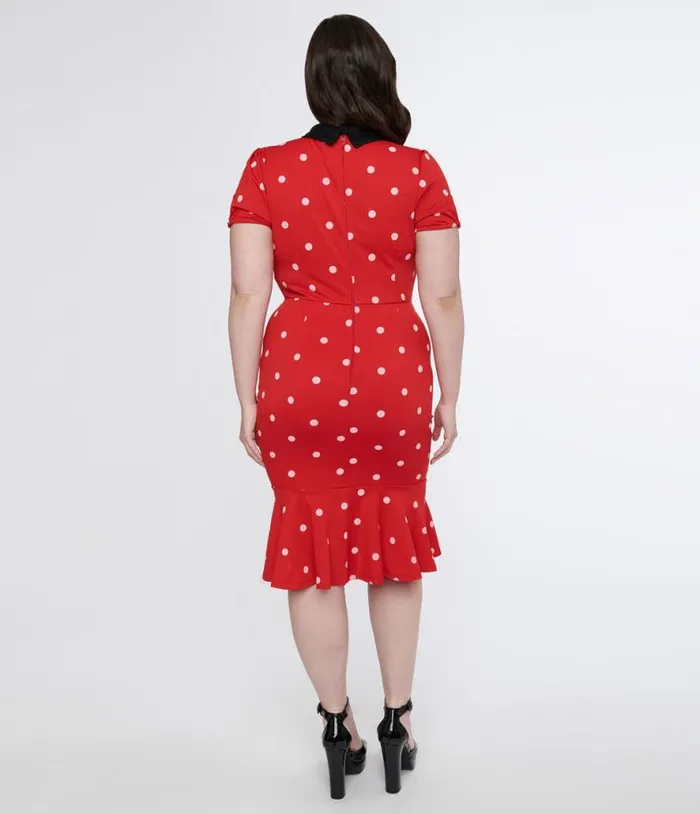 Plus Size Red and White Polka Dot Neck Tie Wiggle Dress DressesPlus Unique Vintage Pencil