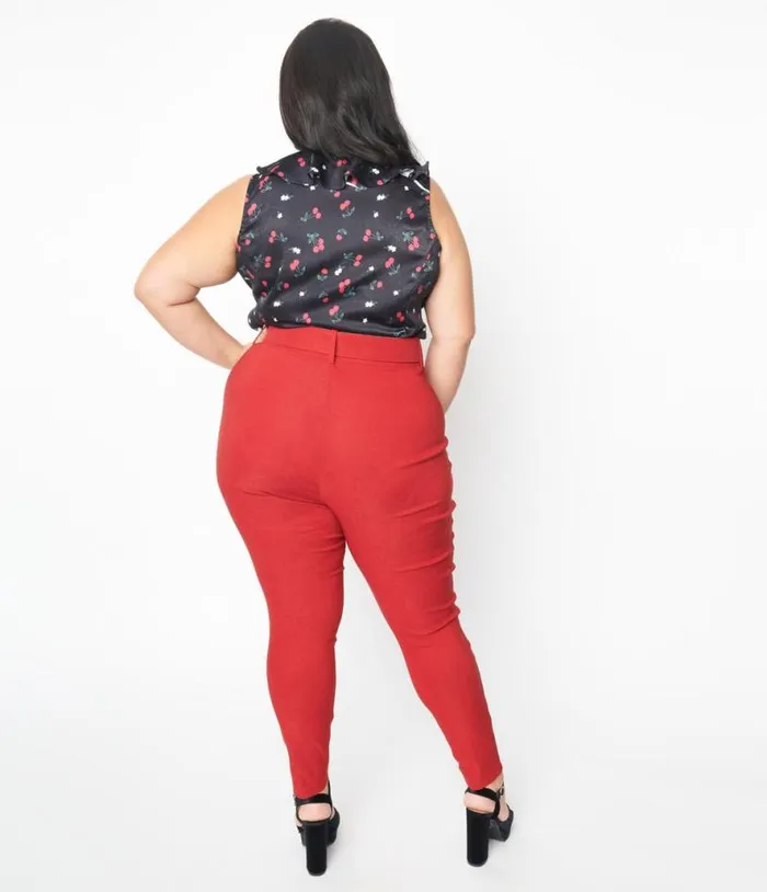 Plus Size Red Belted Rizzo Pants ClothingPlus Unique Vintage Pants