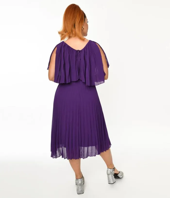 Plus Size Royal Purple Pleated Midi Dress Dresses Unique Vintage Midi