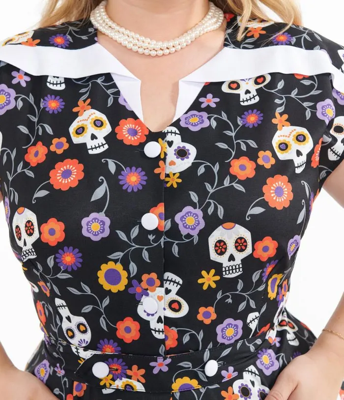 Plus Size Sugar Skulls Hedda Swing Dress Dresses Unique Vintage Pocket Dresses