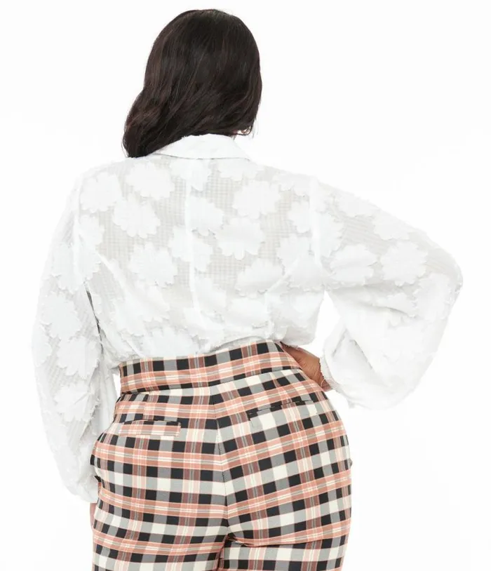 Plus Size White Floral Francesca Blouse ClothingPlus Unique Vintage Blouses