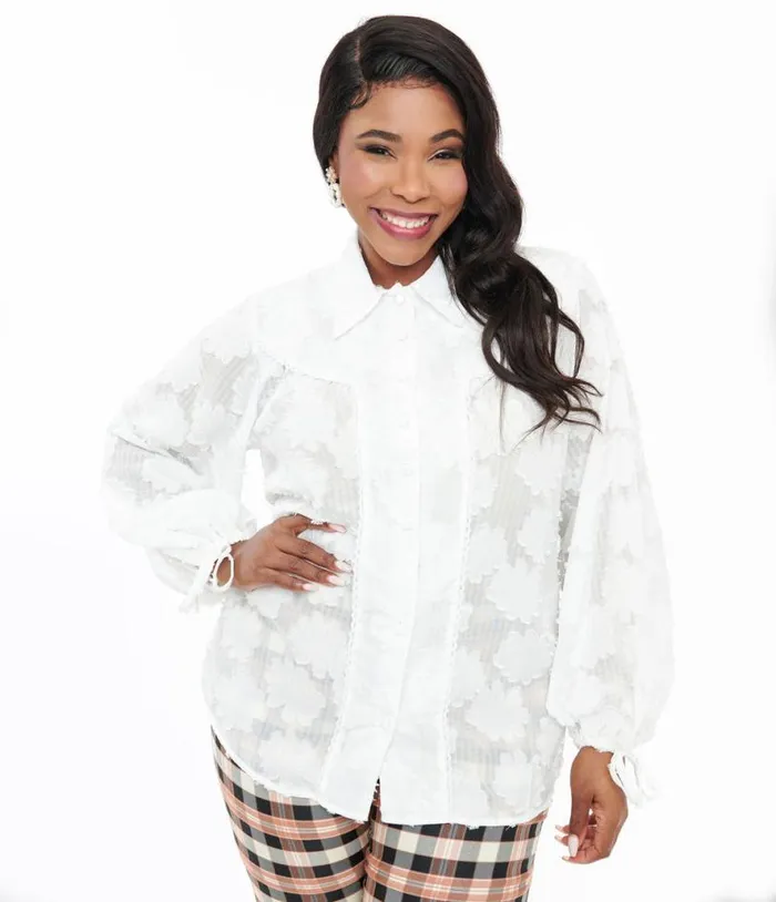 Plus Size White Floral Francesca Blouse ClothingPlus Unique Vintage Blouses