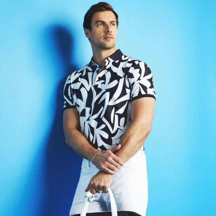Polos and Shirts Men GFORE CONTRAST PALM TECH PIQU MODERN SPREAD COLLAR POLO Onyx