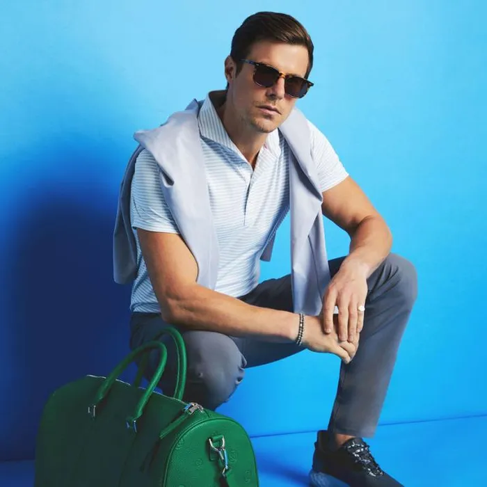Polos and Shirts Men GFORE FEEDER STRIPE TECH PIQU MODERN SPREAD COLLAR POLO Nimbus