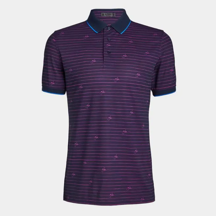 Polos and Shirts Men GFORE GFORE SCRIPT STRIPE BANDED SLEEVE TECH PIQU POLO Twilight Polos and Shirts Men GFORE GFORE SCRIPT STRIPE BANDED SLEEVE TECH PIQU POLO Twilight