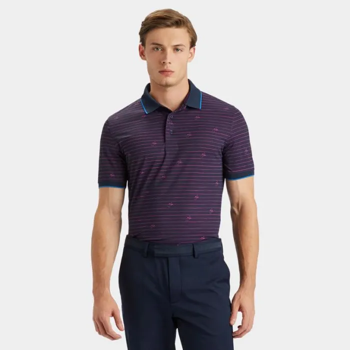 Polos and Shirts Men GFORE GFORE SCRIPT STRIPE BANDED SLEEVE TECH PIQU POLO Twilight