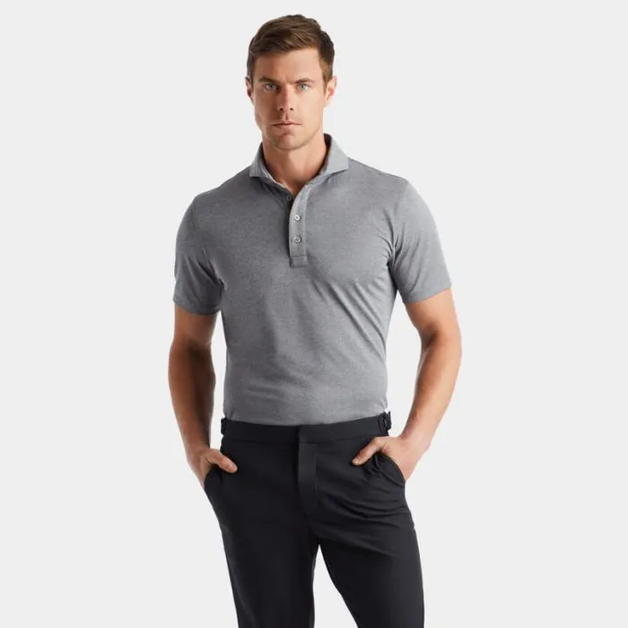 Polos and Shirts Men GFORE MLANGE RIB GUSSET TECH PIQU MODERN SPREAD COLLAR POLO Heather Grey