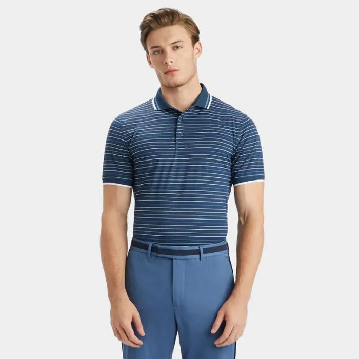 Polos and Shirts Men GFORE MULTI STRIPE BANDED SLEEVE TECH PIQU POLO Ink