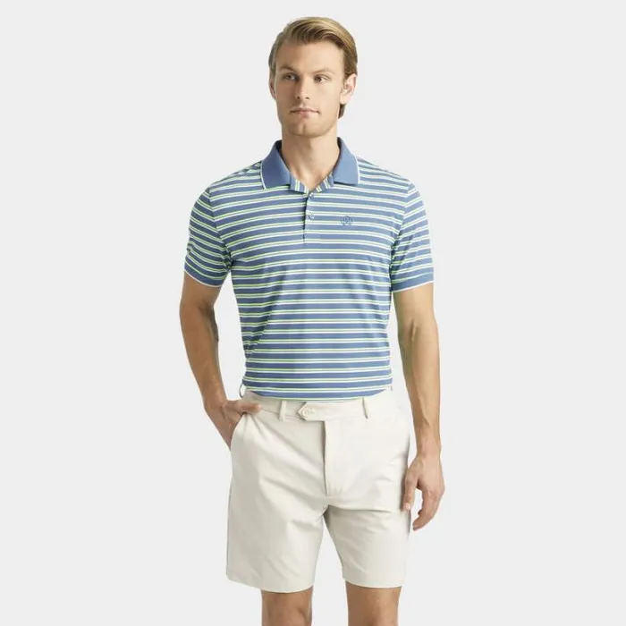 Polos and Shirts Men GFORE PERFORATED STRIPE BANDED SLEEVE TECH JERSEY POLO Slate