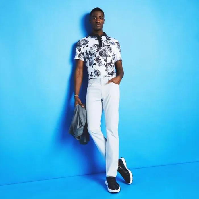 Polos and Shirts Men GFORE PHOTO FLORAL TECH JERSEY MODERN SPREAD COLLAR POLO Snow