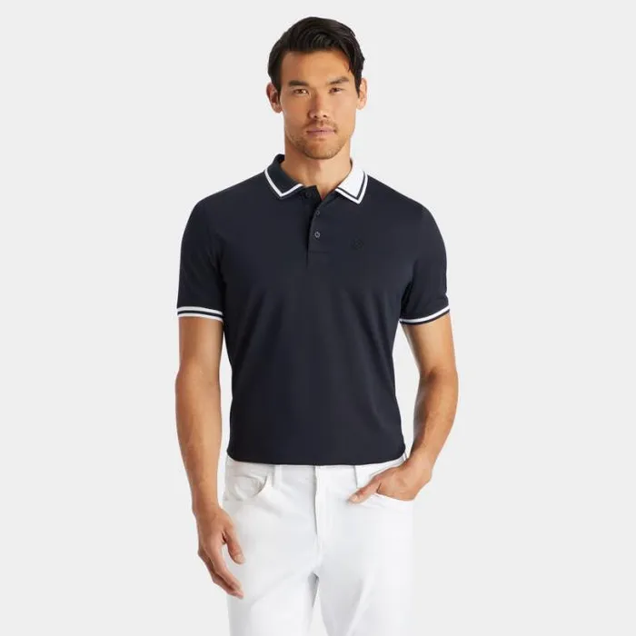 Polos and Shirts Men GFORE TWO TONE BANDED SLEEVE TECH PIQU POLO Onyx
