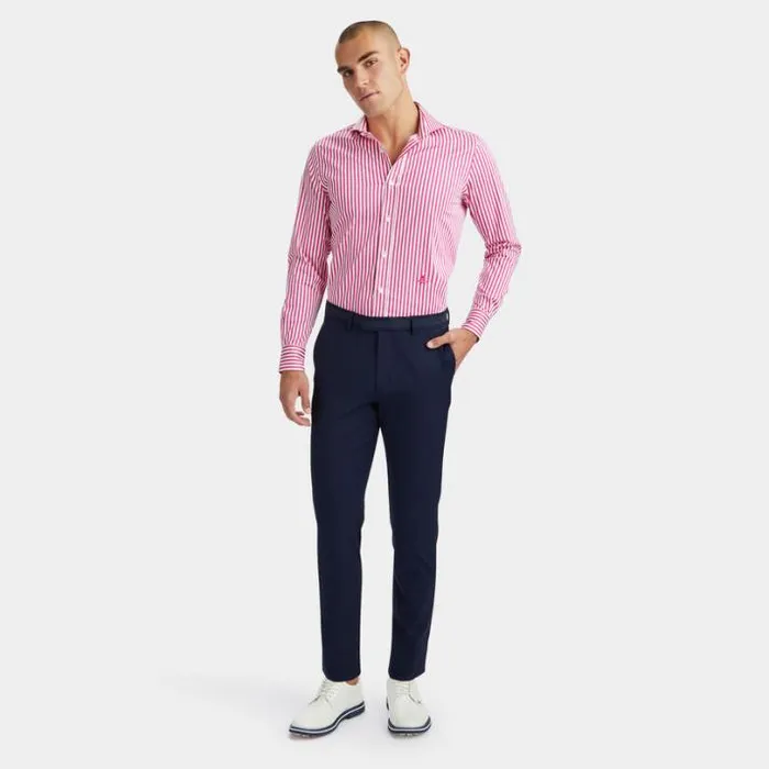 Polos and Shirts Men GFORE VERTICAL STRIPE STRETCH ICE WOVEN MODERN SPREAD COLLAR SHIRT Day Glow Pink