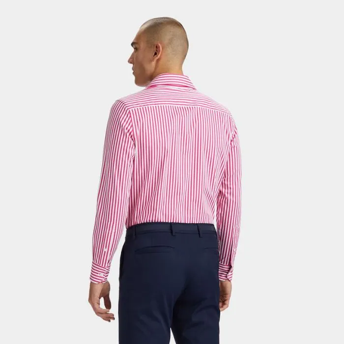 Polos and Shirts Men GFORE VERTICAL STRIPE STRETCH ICE WOVEN MODERN SPREAD COLLAR SHIRT Day Glow Pink