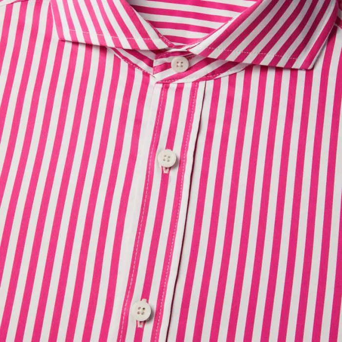 Polos and Shirts Men GFORE VERTICAL STRIPE STRETCH ICE WOVEN MODERN SPREAD COLLAR SHIRT Day Glow Pink
