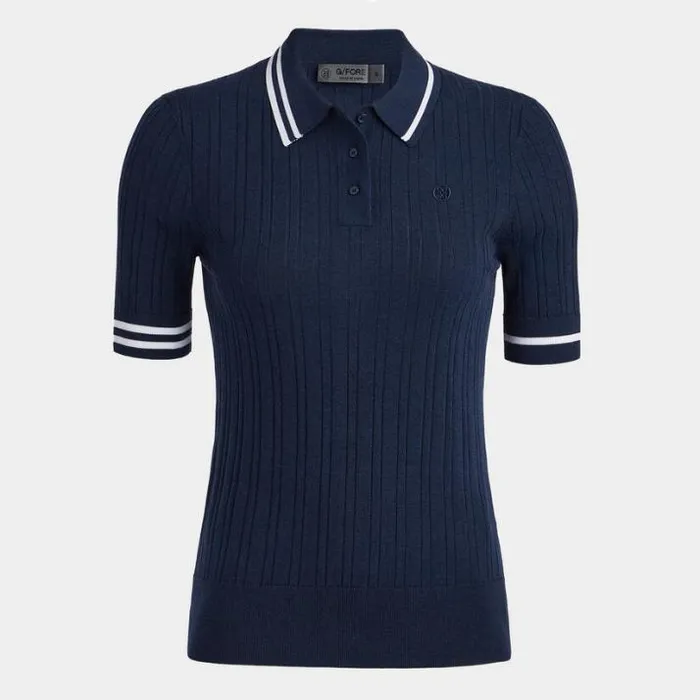 Polos Women GFORE COTTON BLEND RIBBED SHORT SLEEVE SWEATER POLO Twilight
