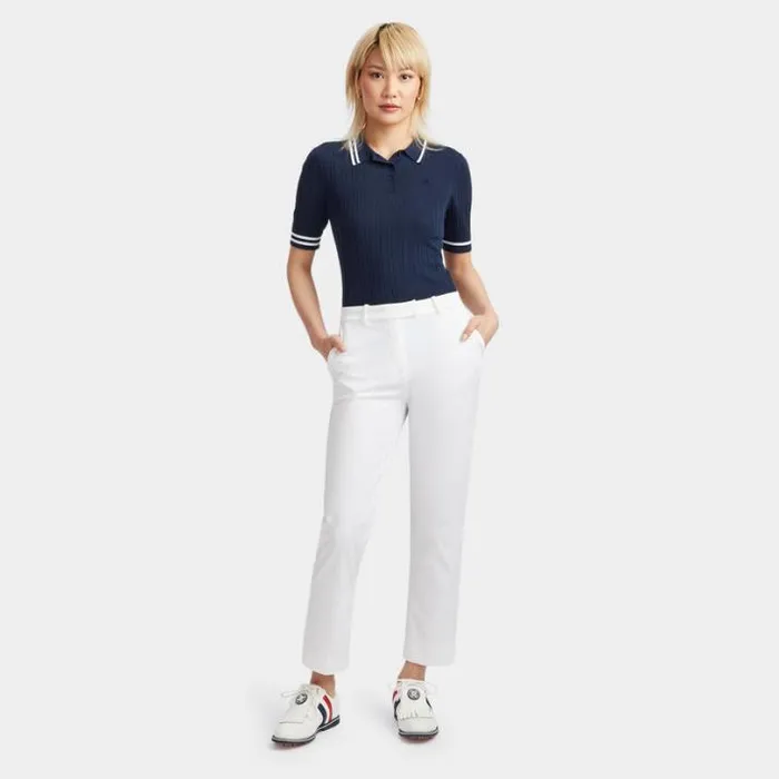 Polos Women GFORE COTTON BLEND RIBBED SHORT SLEEVE SWEATER POLO Twilight