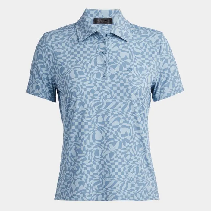 Polos Women GFORE DISTORTED CHECK SILKY TECH NYLON POLO Fjord