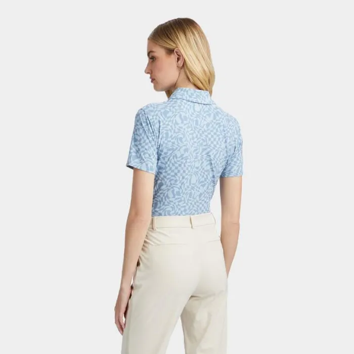 Polos Women GFORE DISTORTED CHECK SILKY TECH NYLON POLO Fjord