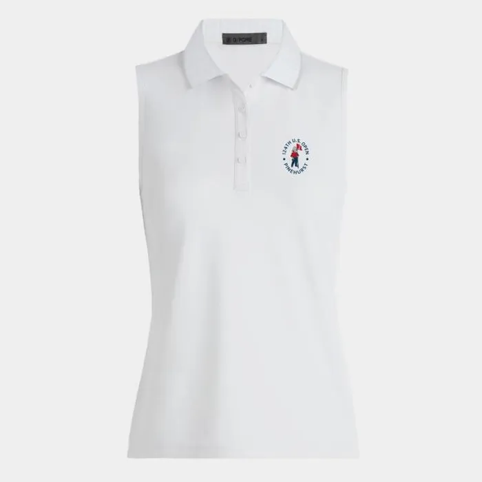 Polos Women GFORE Limited Edition 2024 US Open PLEATED COLLAR TECH PIQU SLEEVELESS POLO Snow Polos Women GFORE Limited Edition 2024 US Open PLEATED COLLAR TECH PIQU SLEEVELESS POLO Snow