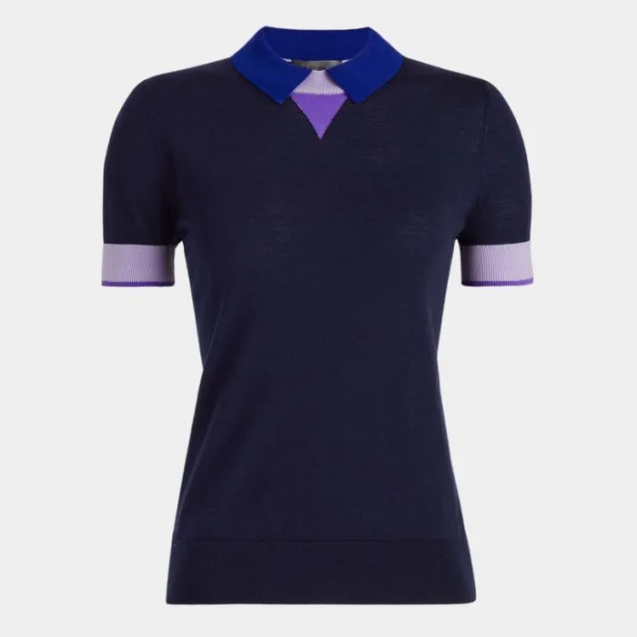 Polos Women GFORE MERINO WOOL LAYERED SHORT SLEEVE SWEATER POLO Twilight