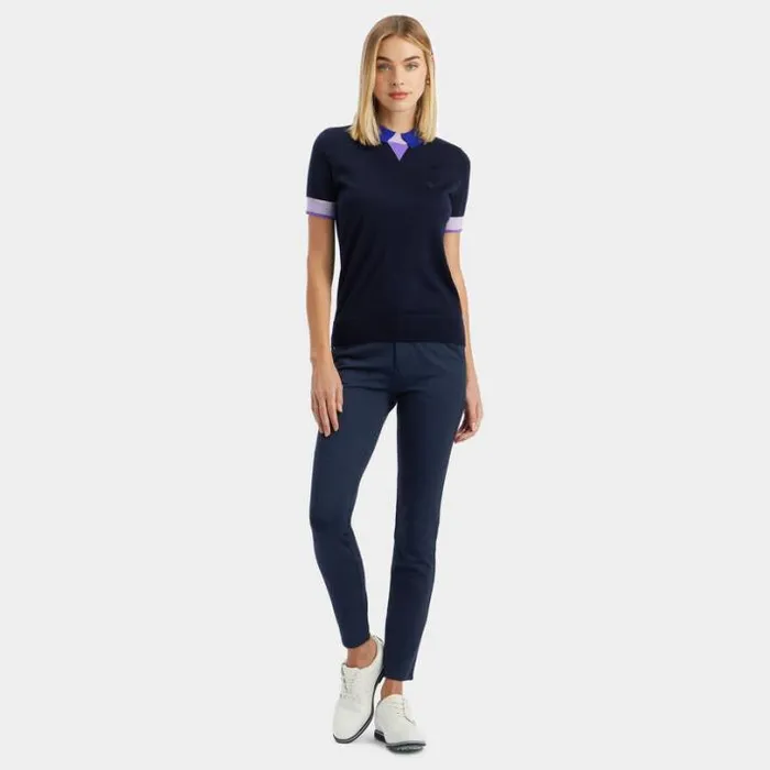Polos Women GFORE MERINO WOOL LAYERED SHORT SLEEVE SWEATER POLO Twilight