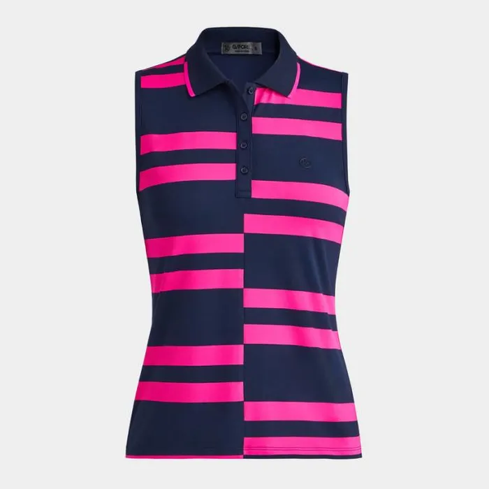 Polos Women GFORE OFFSET STRIPE TECH PIQU SLEEVELESS POLO Twilight