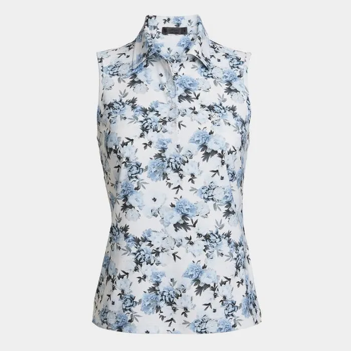 Polos Women GFORE PHOTO FLORAL SILKY TECH NYLON SLEEVELESS POLO Snow