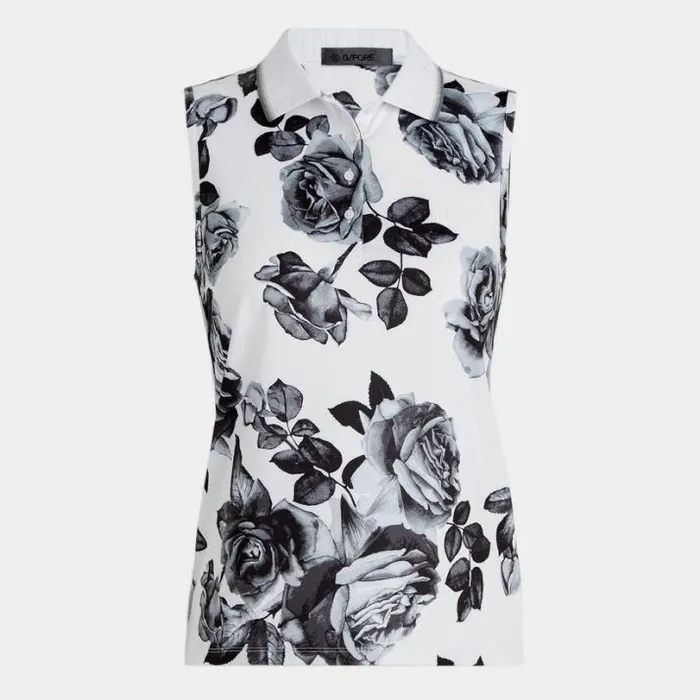 Polos Women GFORE PHOTO FLORAL TECH JERSEY SLEEVELESS POLO Snow