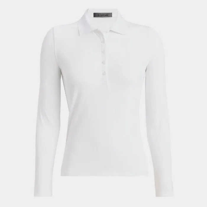 Polos Women GFORE RIBBED TECH NYLON LONG SLEEVE POLO Snow