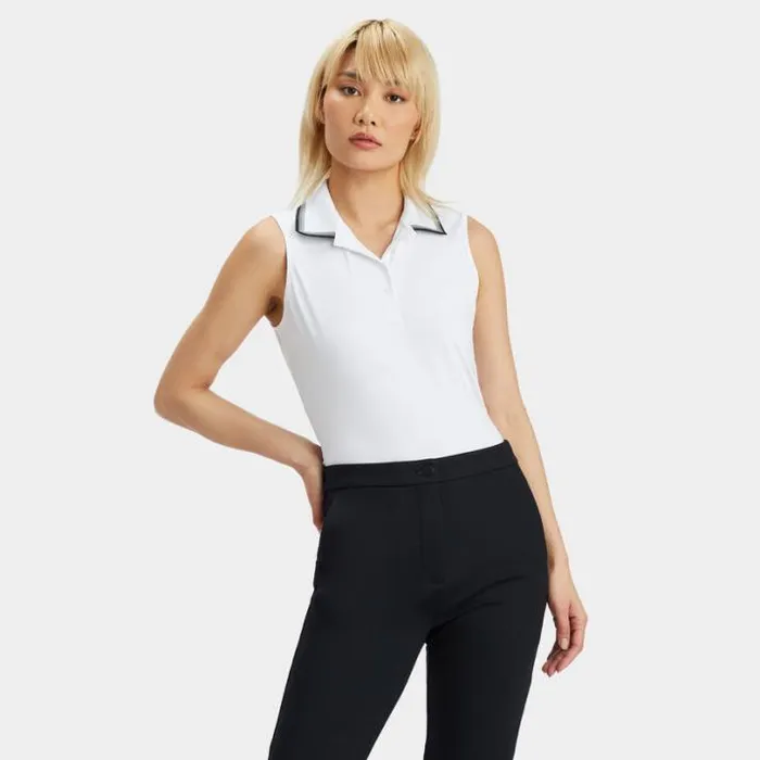 Polos Women GFORE TUX RIB PLEATED COLLAR SILKY TECH NYLON SLEEVELESS POLO Snow
